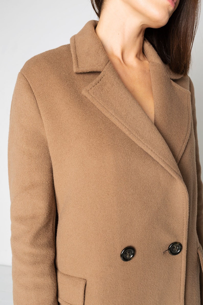 Classical camel Wool Cashmere Blend Coat Pure Wool Long Coat Etsy