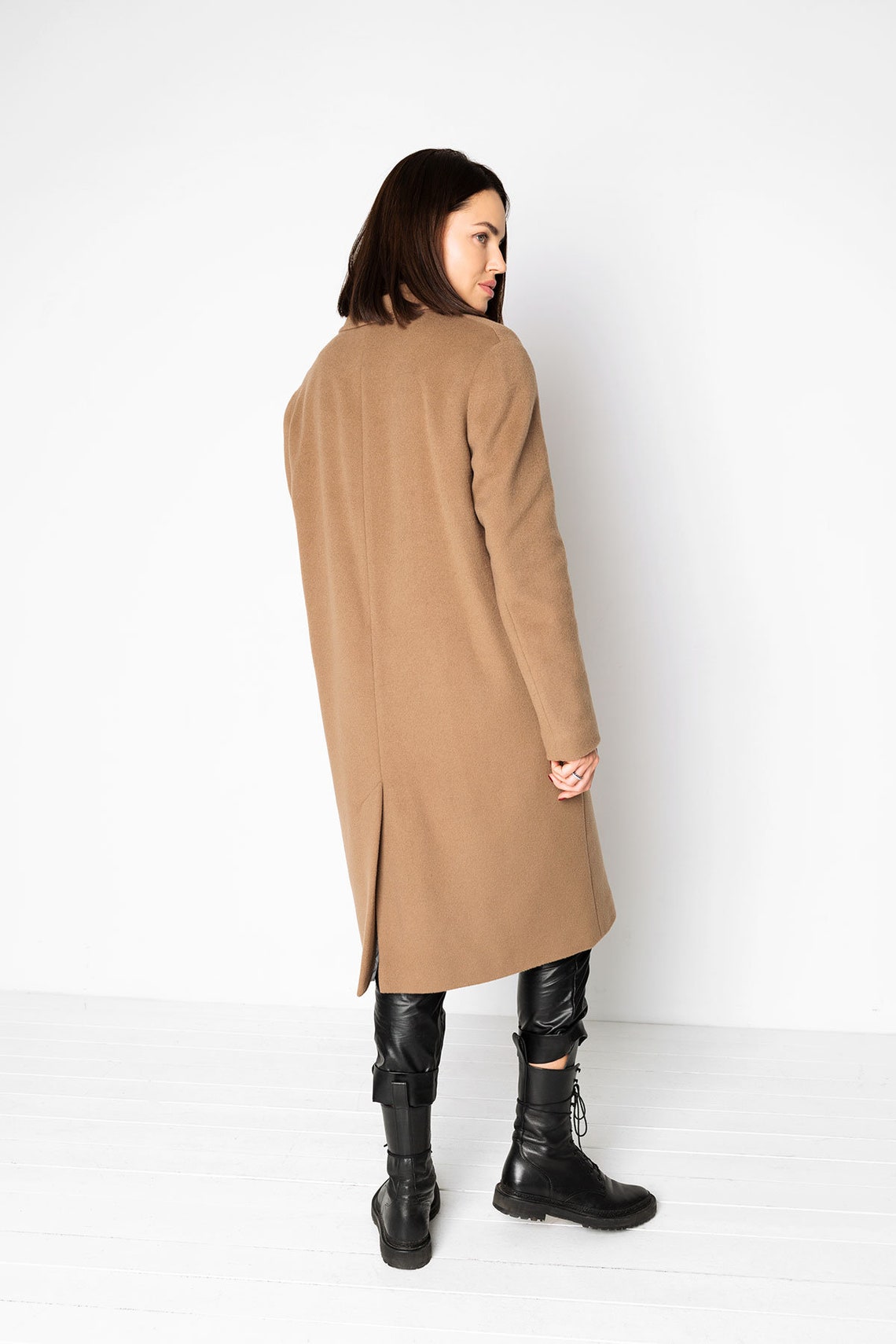 Classical camel Wool Cashmere Blend Coat Pure Wool Long Coat Etsy