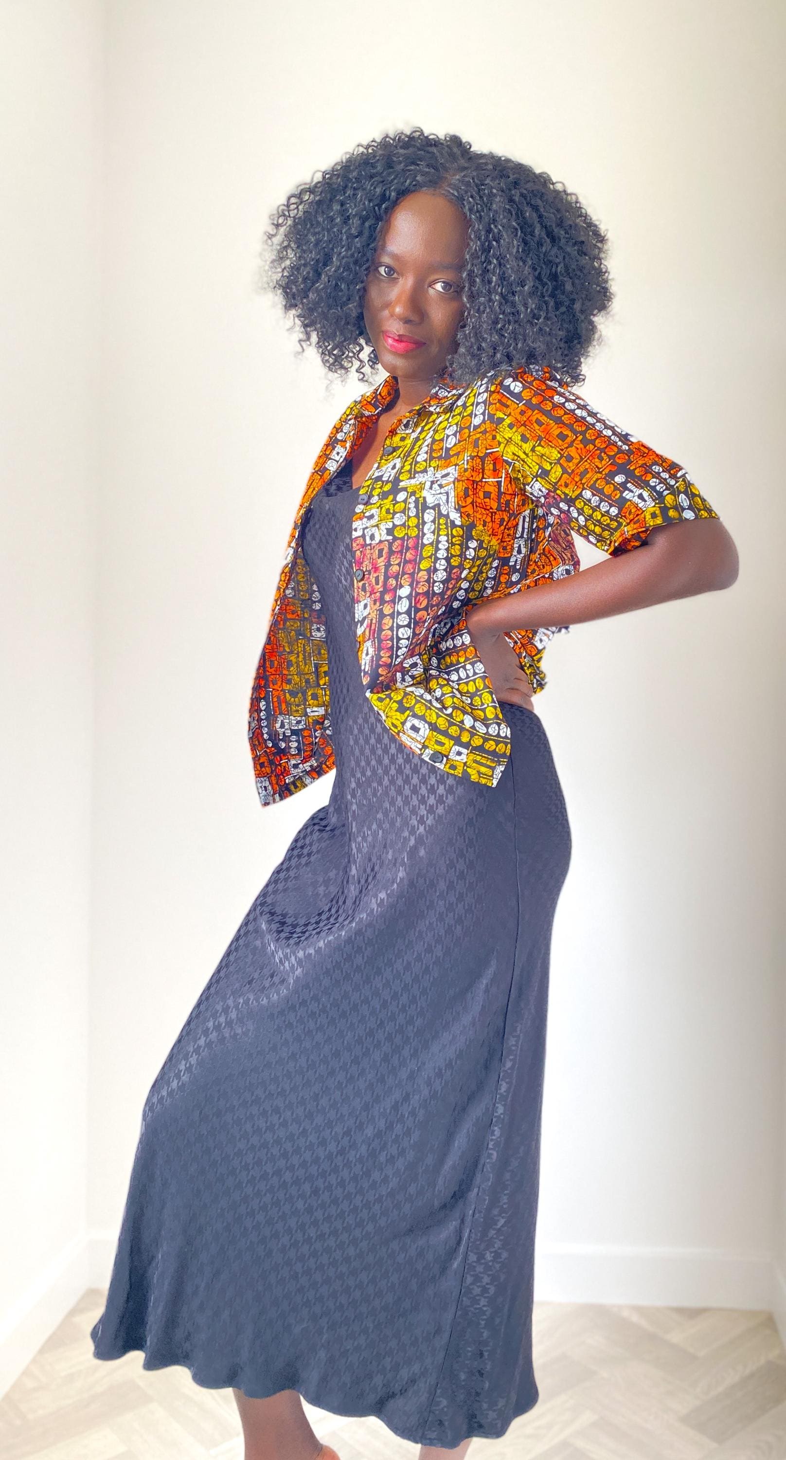organic vintage print african shirt purple yellow ,,, s/m main image 0