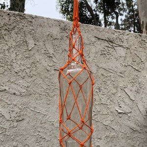11.5” Clear Solar White LED Lights Hanging Bottle, Orange Jute tied, Coastal decor, Fall, Autumn, Halloween