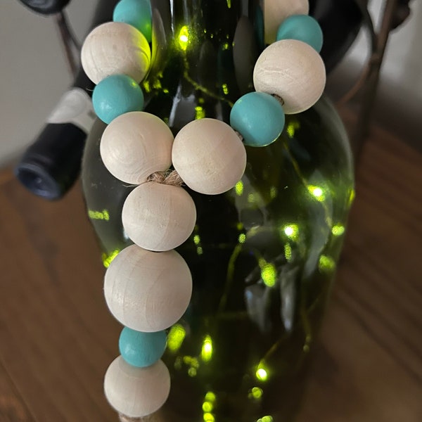 13” Bottle Necklace, Aqua and Natural, Jute, Wine or Champagne, Gifts