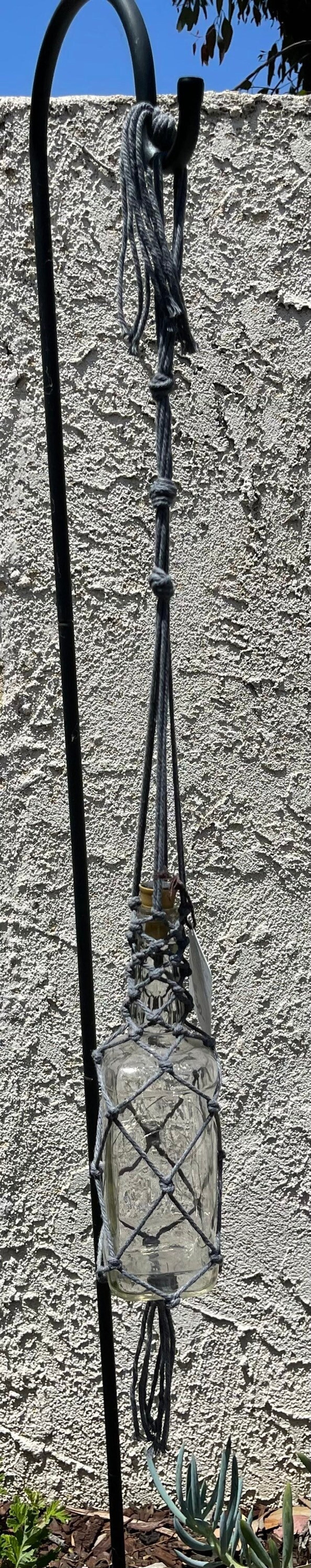 10” Clear Square Bottle, Solar Hanging Lights, Black and Grey Cording ...