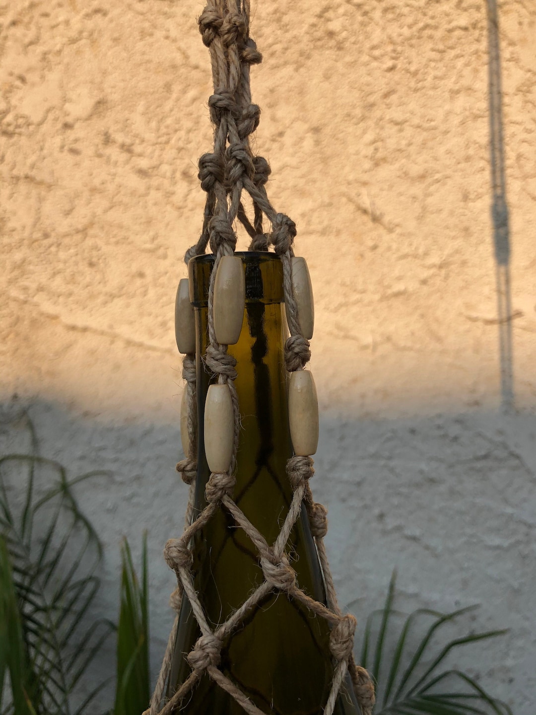 13” Yellow/green Glass Solar White LED Hanging Lights, Fishnet Tied ...