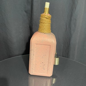 10” Pink outdoor Tiki Torch; Jute neck wrap, Brass fitting, Wick, Snuffer