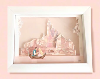 TANGLED kingdom mini scene / Disney Rapunzel lantern paper art / 5x7 frame 3D shadowbox