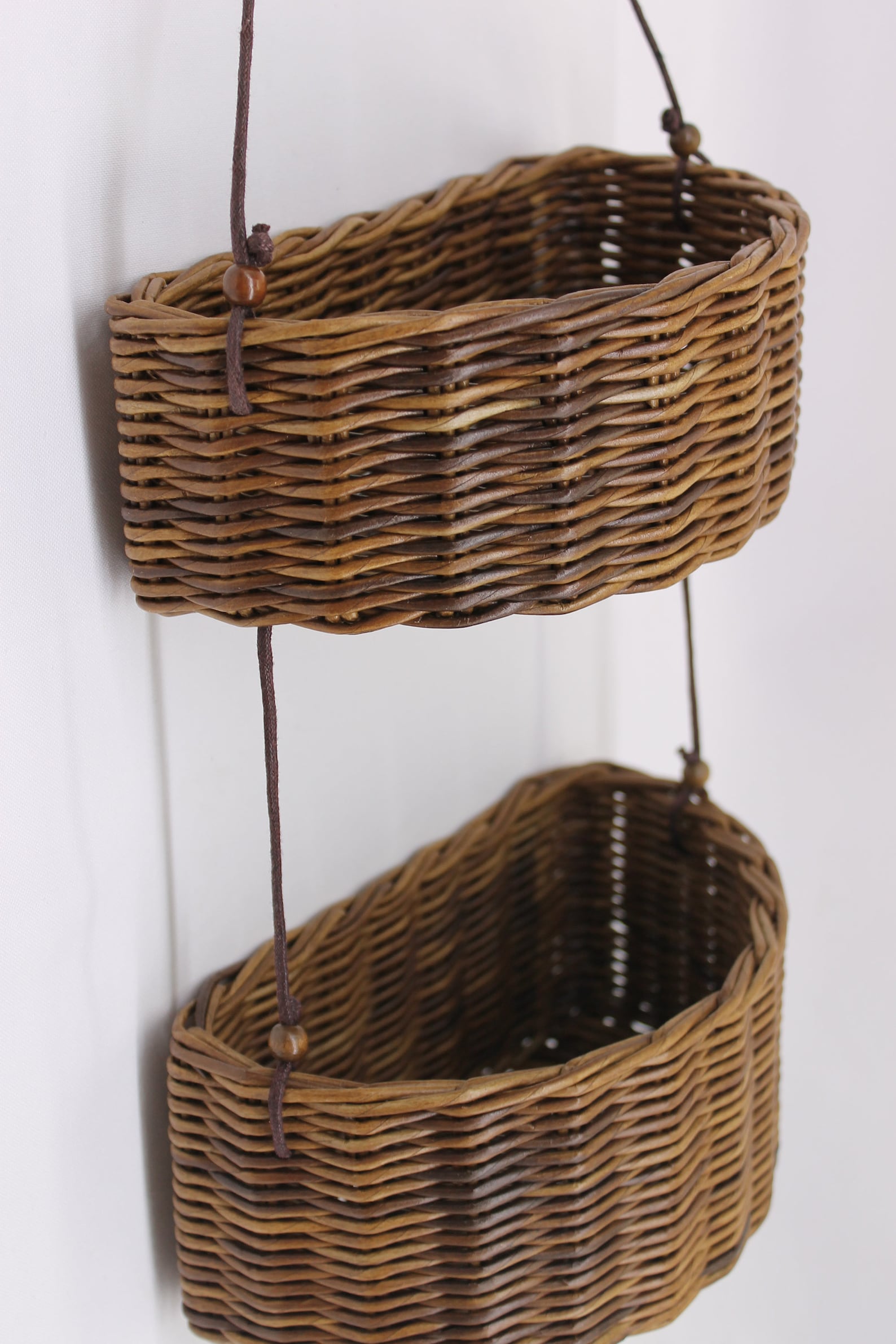 Wall hanging storage basket two tier wicker basket for Etsy