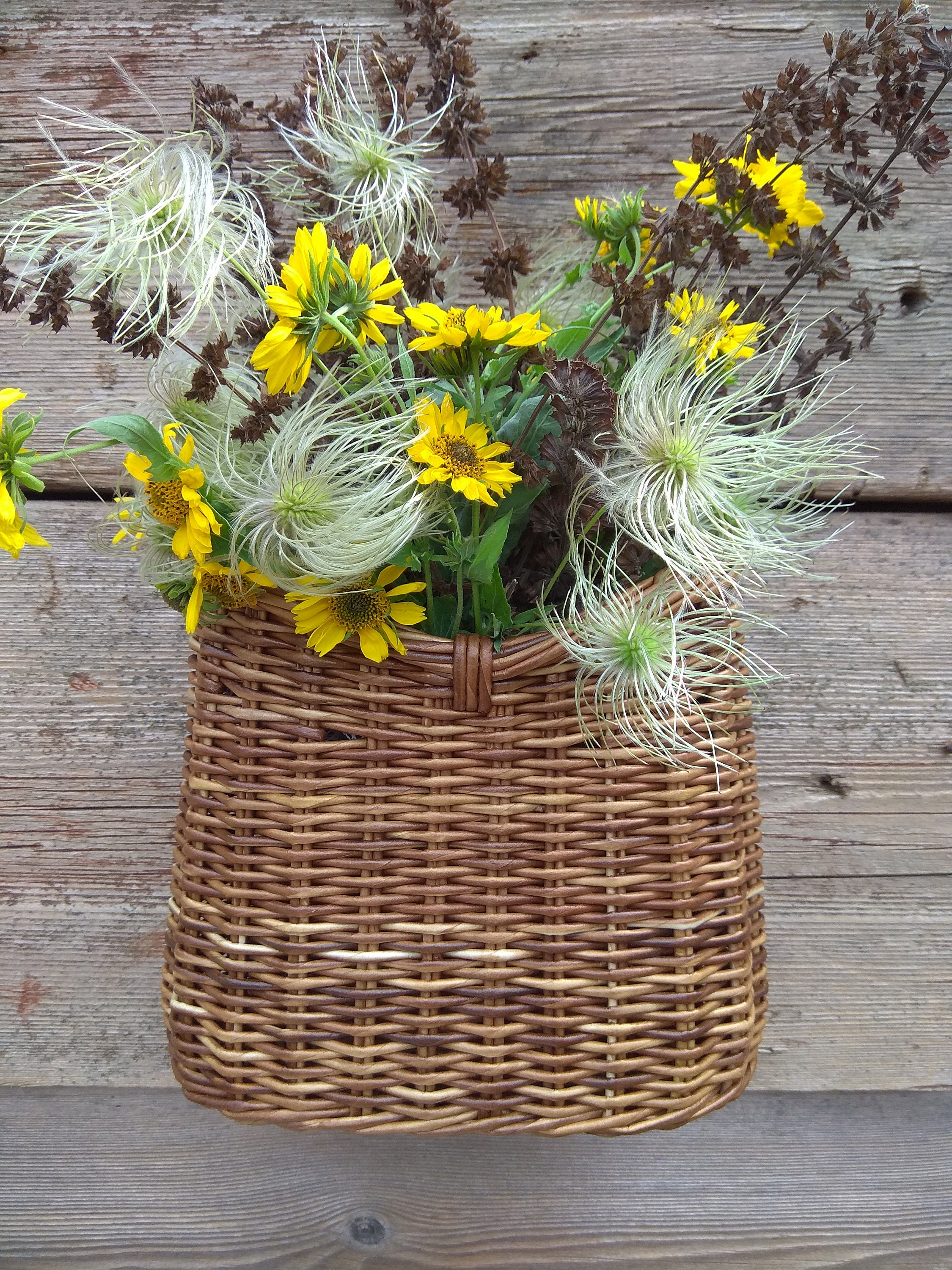 Hanging Wall Wicker Basket Floral Brown Basket Front Door Etsy UK