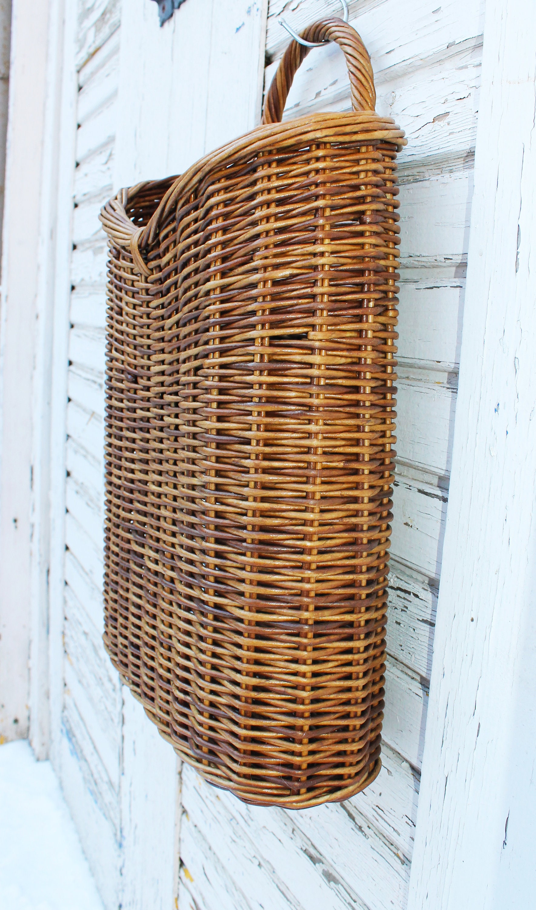 Hanging Large Wicker Basket With Handle Golden Brown Flower Etsy