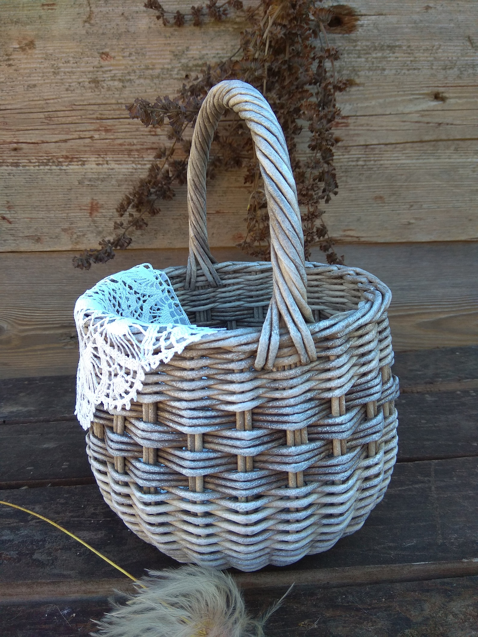 Wicker round basket with handle rustic wedding basket gift Etsy