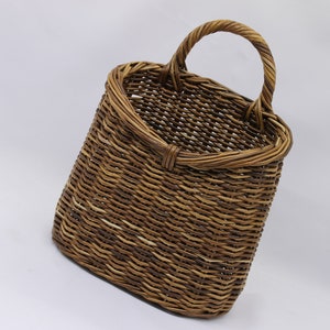 Hanging wall wicker basket, floral brown basket, front door basket, wall wicker rustic decor, hanging basket with handle.