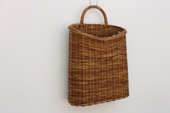 Hanging large wicker basket  size L, golden brown flower basket with handle, hanging door basket, rustic home decor.