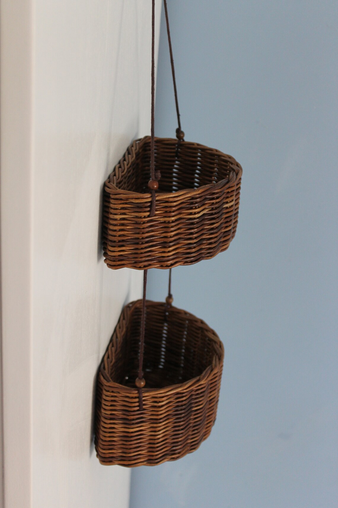 Wall hanging storage basket two tier wicker basket for Etsy