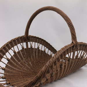 French basket, wedding flower basket, flat wicker basket with handle, oval inner basket, flower picking basket.