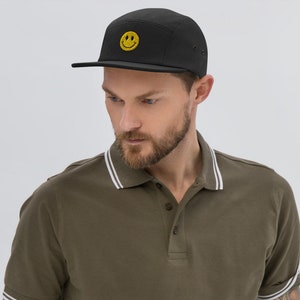 ACID HOUSE SMILEY Face Five Panel Cap | Embroidery | Techno hat | Dj | Party cap | Electronic music | Rave hat | Festival cap | House music