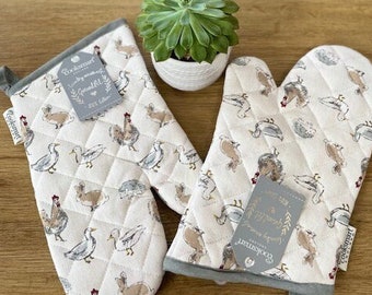 Linen Oven Mitts,Pot Holder,Cooking,Baking,Kitchen Gifts,Woodland Animal