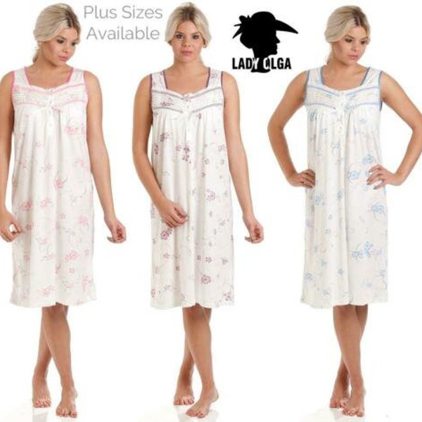 Ladies Cotton Nightgown Women, Sleepwear, Sleeveless Jersey Floral Print Nighties, Nightdress