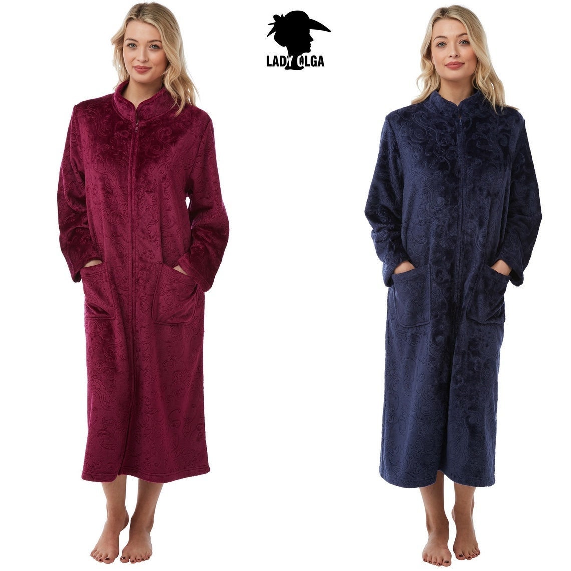 Dressing Gown Womens Zip Up Housecoat Fluffy Chevron Fleece Robe  Slenderella | eBay