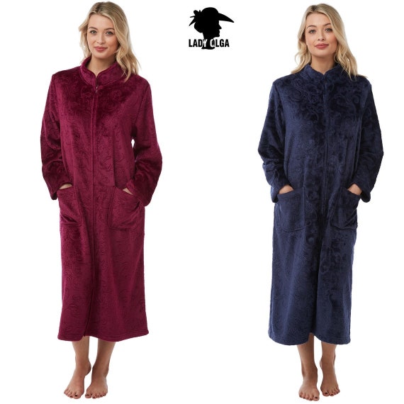 Warm Button Front Dressing Gown in Polar Fleece by Lady Olga —  Sandras-Online