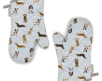 Dog Linen Oven Mitts,Hot Pads,Pot Holder,Cooking Gift
