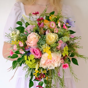 Wildflower bridal bouquet Lush pastel garden wedding Bridesmaid bouquet Colorful bouquet Summer spring wedding flowers Silk flower bouquet