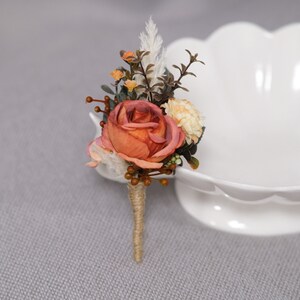Boho Rust Beige Terracotta Wedding, Fall boutonniere,  Fall Wedding, Wedding flowers, Wedding accessories