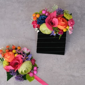 Colorful pocket boutonniere Rainbow wedding flowers Groom Groomsmen Buttonhole Neon wedding Multicolor flower accessories