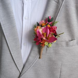 Colorful boutonniere Pink orange wedding flowers Groom Groomsmen Buttonhole Pink wedding Multicolor flower accessories