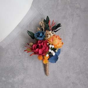 Colorful gold boutonniere Pink orange wedding flowers Groom Groomsmen Buttonhole Pink wedding Multicolor flower accessories