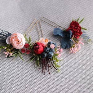 Burgundy Navy blue Wedding, Burgundy and Blush Wedding, Navy and Blush Wedding, Hair pins, Fall buttonhole, Wedding flowers