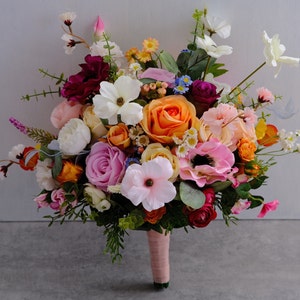 Pink orange bridal bouquet Wildflower bouquet Pink wedding Spring wedding Bridesmaids bouquet Wedding Bouquet