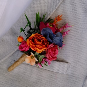 Colorful boutonniere Pink orange wedding flowers Groom Groomsmen Buttonhole Pink wedding Multicolor flower accessories