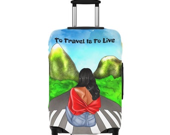 Copertura bagagli "Viaggiare è vivere", Protezione valigie, Borse da viaggio, Copertura bagaglio personalizzata, Copertura valigia, Bagaglio a mano,