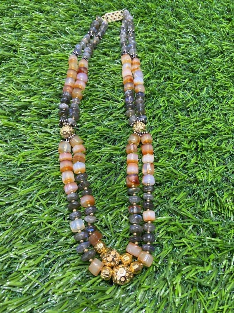 100/% Natural Labradorite Onyx Loose Necklace 20 Inches Rainbow Jewelry Stone With Brass metal Jewelry Labradorite Gemstone#B/_172