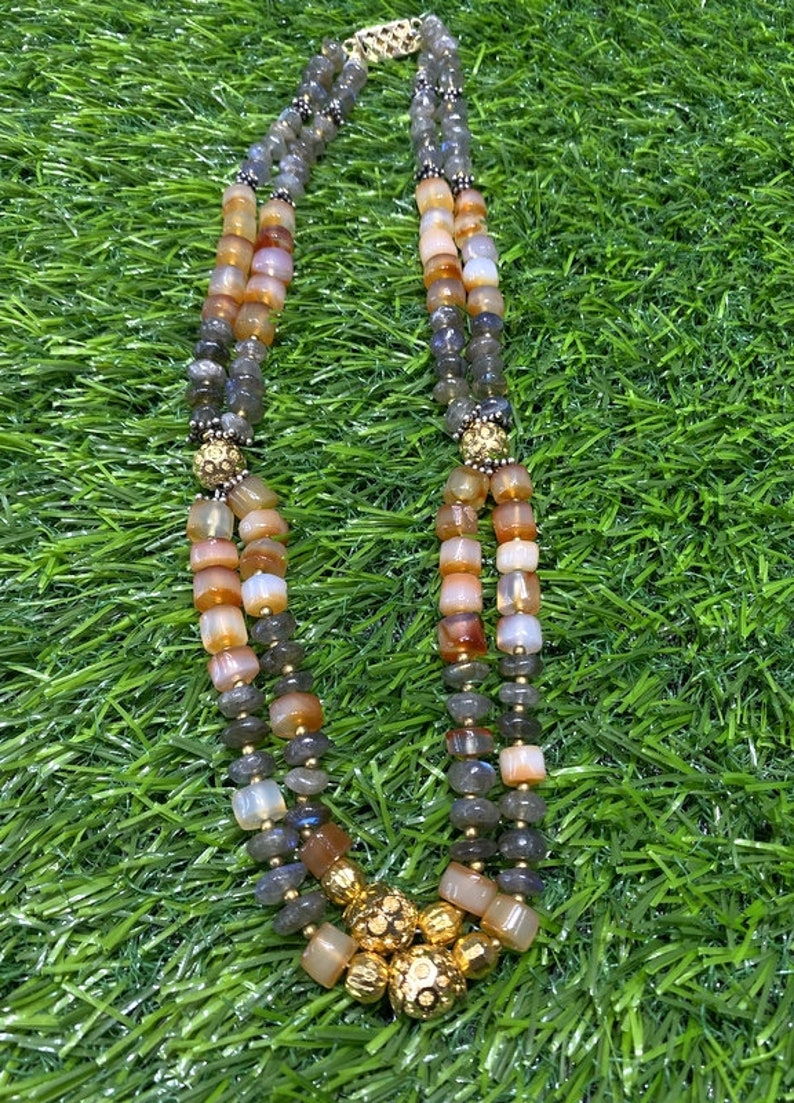 100/% Natural Labradorite Onyx Loose Necklace 20 Inches Rainbow Jewelry Stone With Brass metal Jewelry Labradorite Gemstone#B/_172