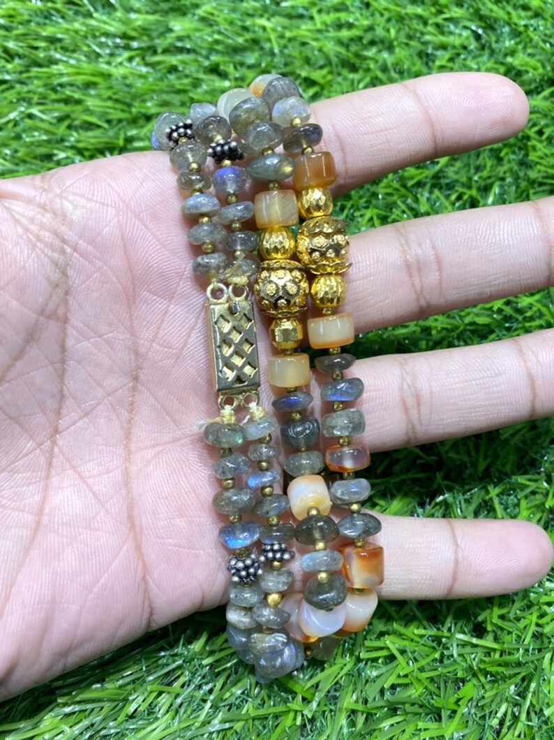 100/% Natural Labradorite Onyx Loose Necklace 20 Inches Rainbow Jewelry Stone With Brass metal Jewelry Labradorite Gemstone#B/_172