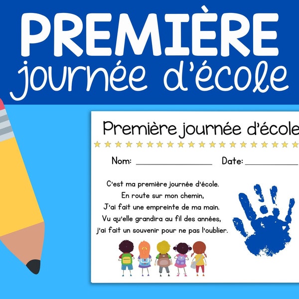 Première journée d'école souvenir, First Day of School Handprint Art in FRENCH, Empreinte de main enfant, Activité premier jour d'ecole