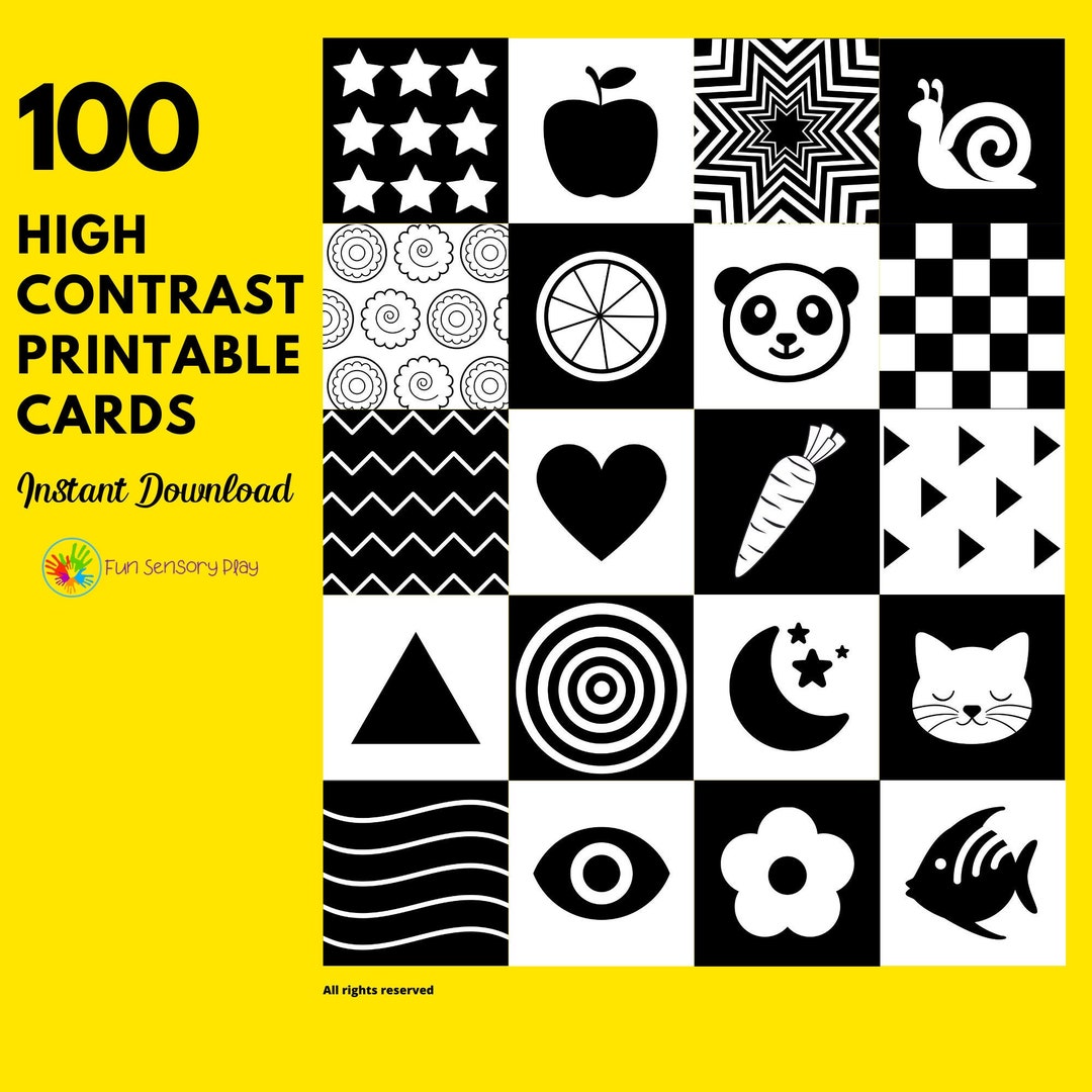 100 High Contrast Baby Flash Cards Printable File, Sensory Cards ...
