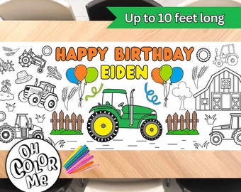 Tractor Giant Coloring Banner Birthday Party  Coloring Poster Paper Table Runner Farming Machinery Party Personalized Coloring Poster