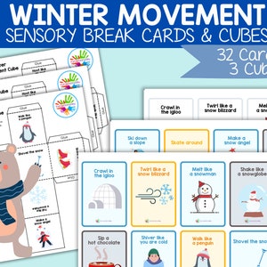 Carte di movimento invernali, cubo di movimento, rottura sensoriale del corpo, autoregolazione, strumenti di regolazione della classe, carte azione, tempo del cerchio
