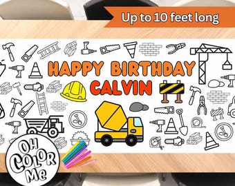 Construction Birthday Giant Coloring Banner Paper Table Runner Birthday Party Personalized Coloring Table Runner Paper Tablecloth Party Game