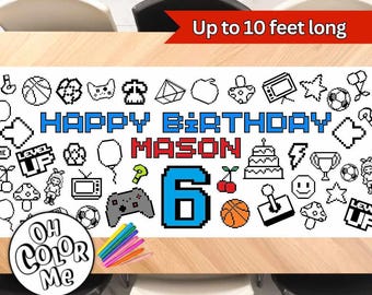 Video Game Birthday Party Giant Coloring Banner Poster Paper Table Runner Gamer Birthday Party Decoration Personalized Coloring Paper