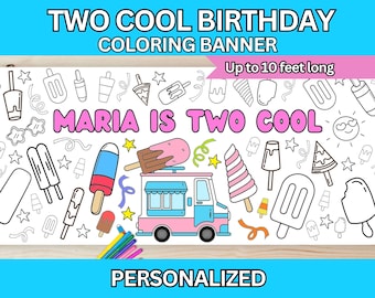 Two Cool 2nd Birthday Party Popsicle Cold Treats Giant Coloring Poster Paper Table Runner Birthday Party Personalized Coloring Table Paper