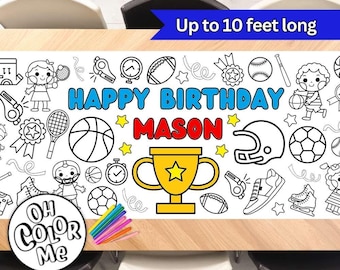 Sports Birthday Giant Coloring Banner Paper Table Runner Birthday Party Decoration Personalized Coloring Paper Tablecloth Kids Party Games