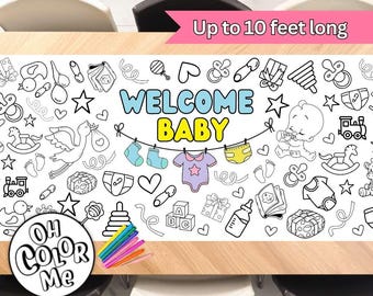 Baby Shower Giant Coloring Banner Welcome Baby Coloring Table Runner Gender Reveal Party Decoration Personalized Coloring Paper