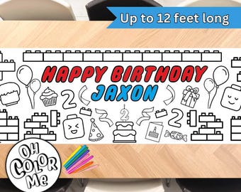 Building Blocks Birthday Coloring Banner Block Party Decor Colouring Table Runner Decoration Personalized Coloring Paper Kids Birthday Party