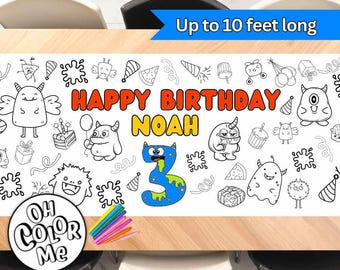 Monster Bash Birthday Party Giant Coloring Poster Paper Table Runner Halloween Birthday Party Decoration Personalized Coloring Tablecloth