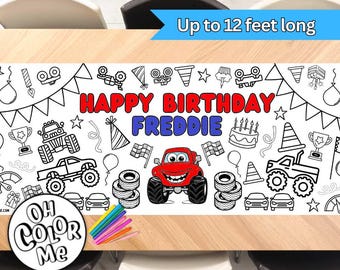 Monster Truck Birthday Giant Coloring Banner Poster Paper Table Runner Birthday Party Decoration Personalized Coloring Paper Kids Party Game