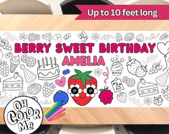 Berry Birthday Party Giant Coloring Banner Paper Table Runner Berry First Birthday Party Personalized Coloring Table Runner Coloring Poster