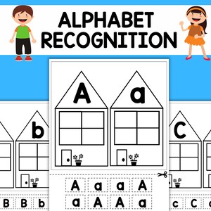 Hojas de trabajo de reconocimiento de letras del alfabeto imprimibles (26 páginas), letras mayúsculas y minúsculas, hojas de trabajo imprimibles de jardín de infantes preescolar
