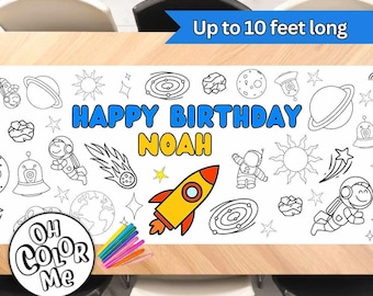 Space Astronaut Birthday Party Giant Coloring Banner Paper Table Runner Birthday Party Decoration Personalized Coloring Paper Poster